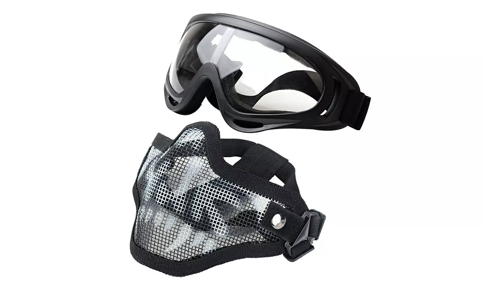 Tactical Steel Mesh Half Face Skull Mask X400 UV Goggles Airsoft Paintball - Second Medium