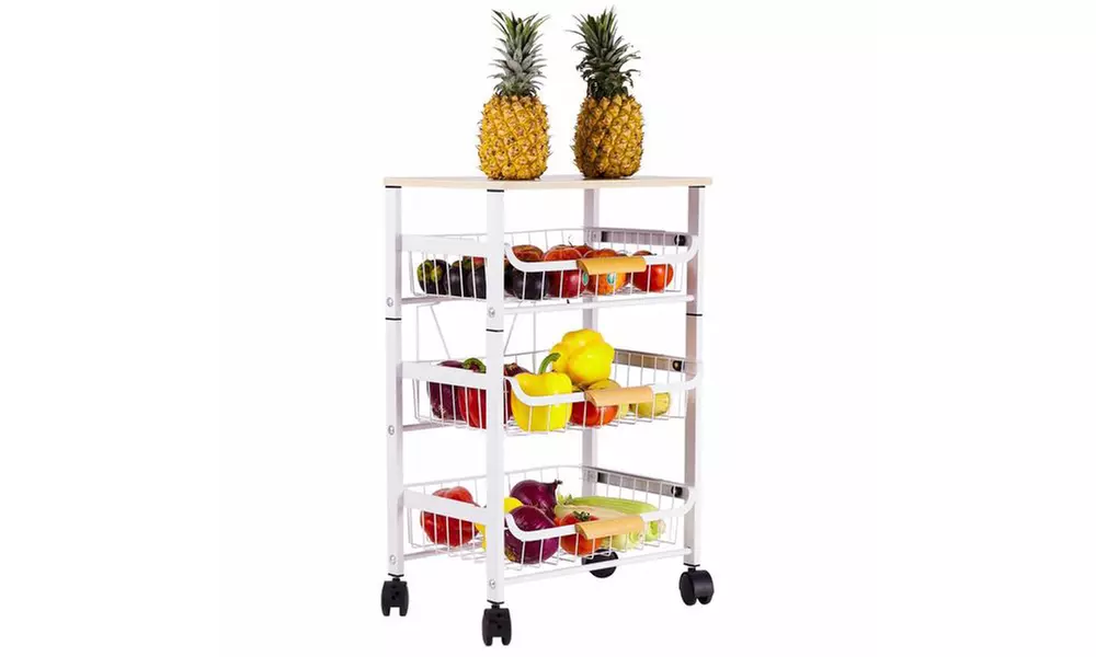 Kitchen Storage Rolling Cart 4 Tier Metal Wire Basket Shelf Rolling Storage Cart - Second Medium