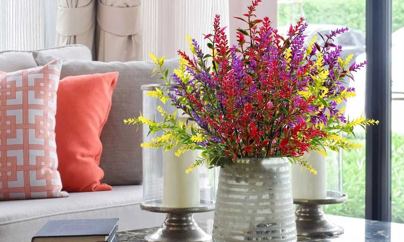 ItBelongs2U 8-Pack UV Resistant Artificial Lavender Flowers Faux Plastic Plants