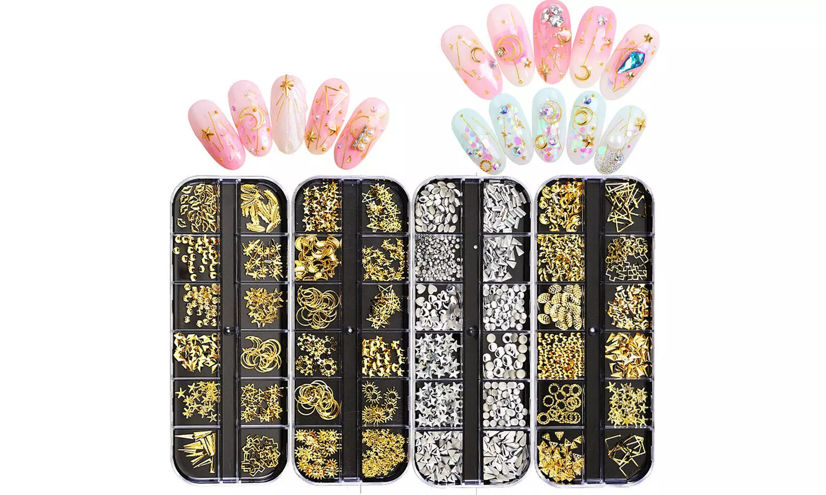 12 Grids Nail Glitter Flakes Sequins Rhinestones Pearl Nail Art Decorations - Primary Image