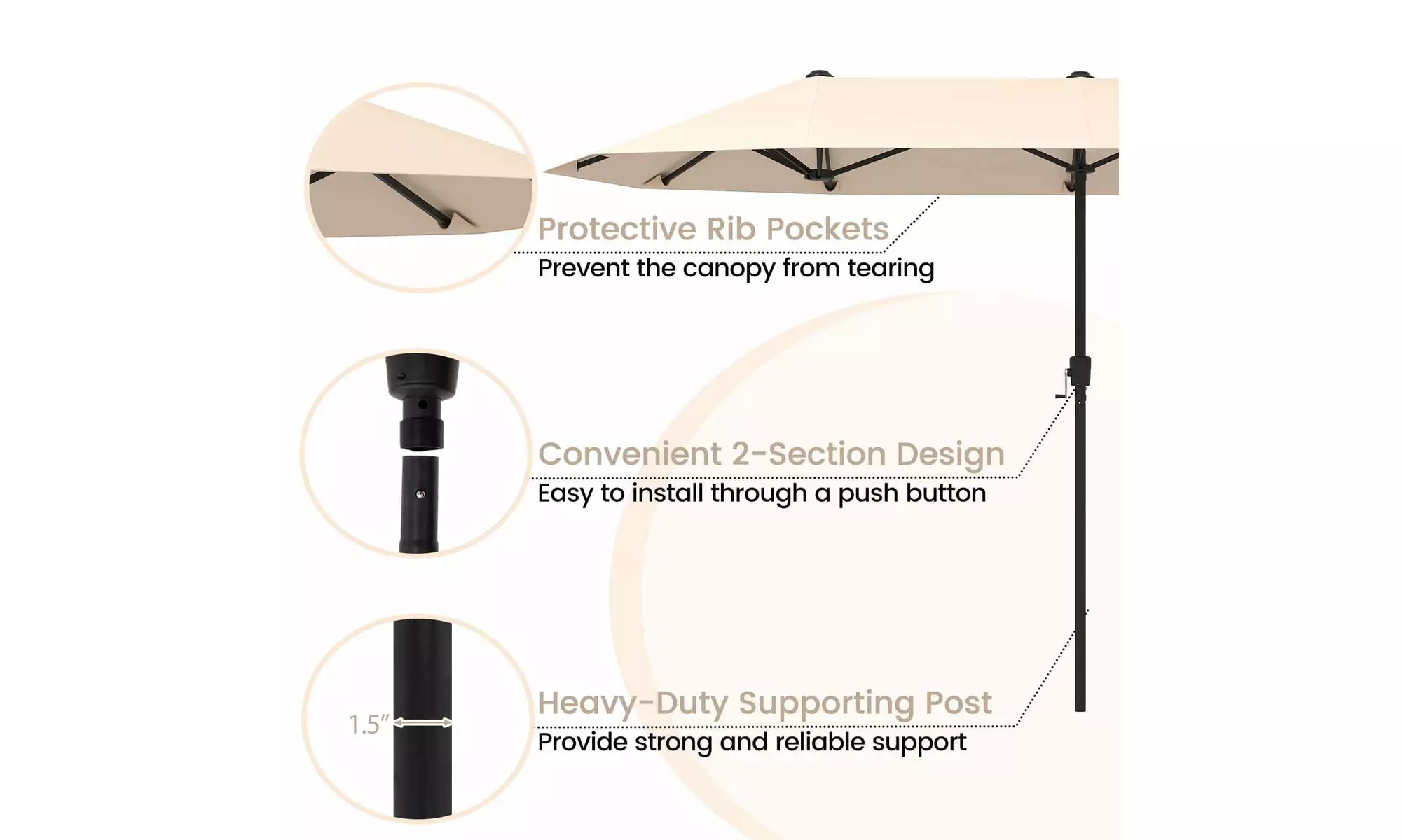 Costway 13ft Outdoor Double-Sided Table Umbrella with Optional LED Lights