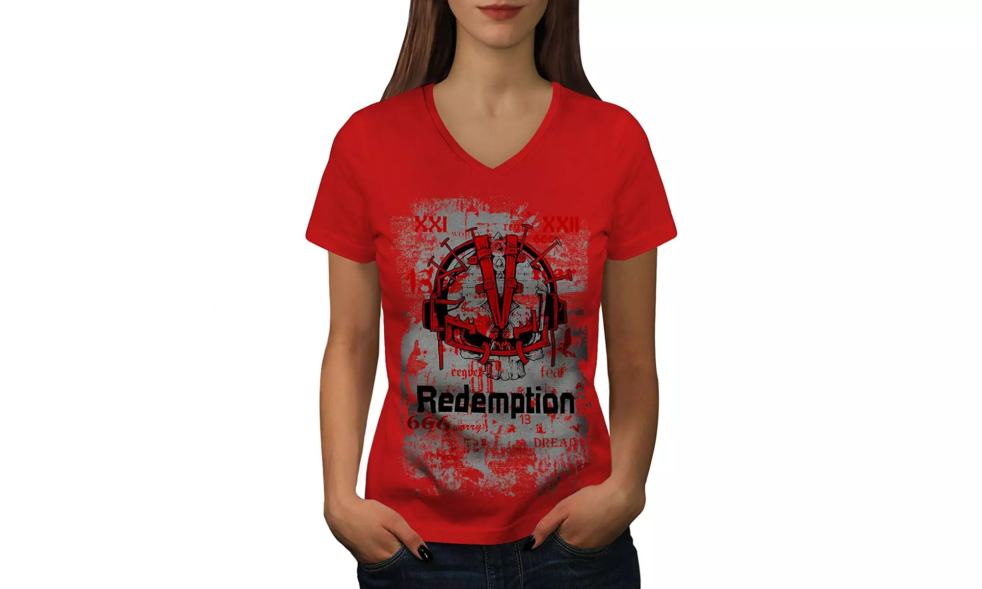 wellcoda Vendetta Revenge Womens V-Neck T-Shirt, Crazy Casual Design Tee - Second Medium