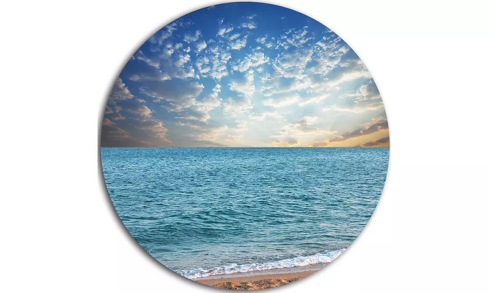 Fasting Moving Clouds Over Blue Beach' Beach Metal Circle Wall Art - Second Medium