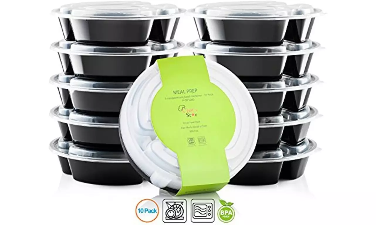 3 Compartment Reusable Food Storage Containers with Lids - 26 oz - 10 Pack - Primary Image