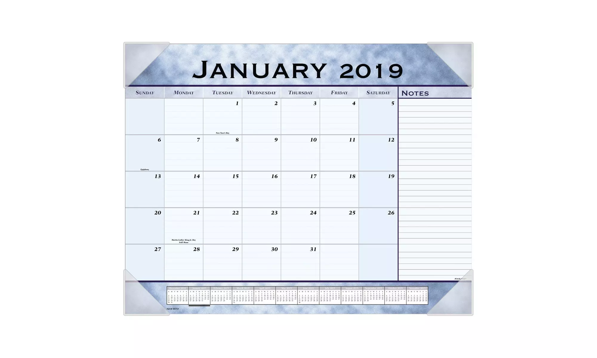 At-A-Glance AAG89701 12-Month Desk Cal- Marble Look Slate Blue - Second Medium