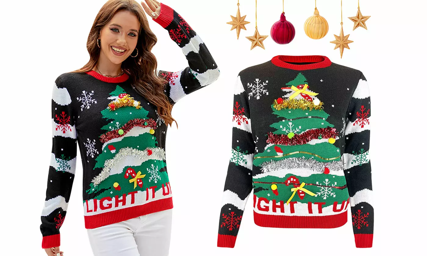 Women's Funny Christmas Pullover Long Sleeve Novelty Print Sweaters
