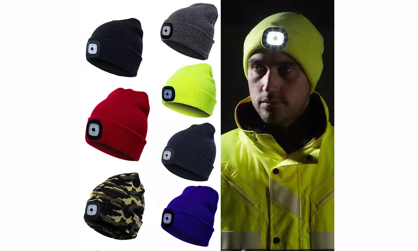 Extremely Bright LED Lighted Beanie Cap, USB Rechargeable-7 Colors To Pick From