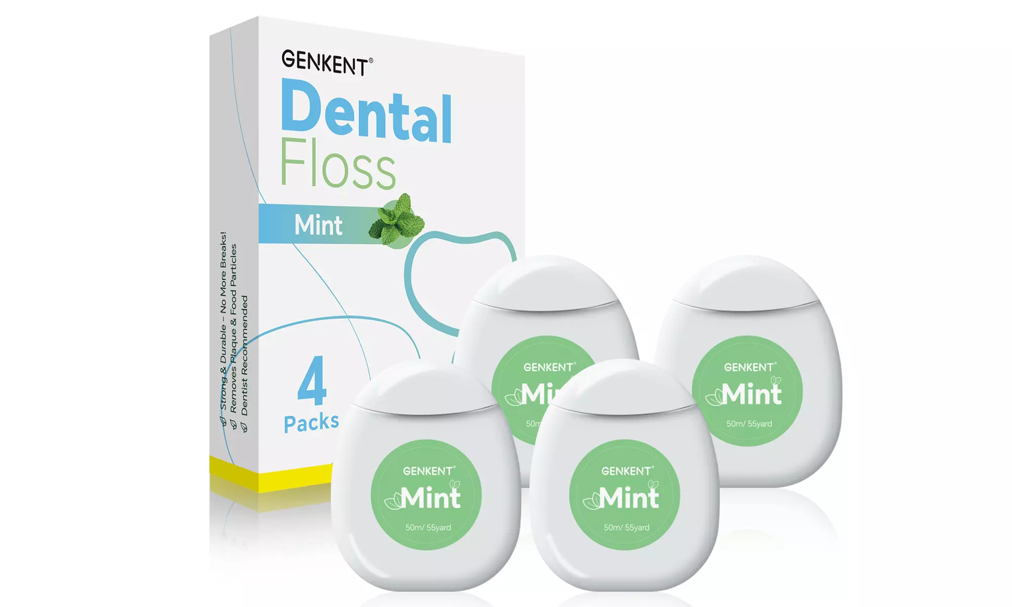Cool Mint Waxed Dental Floss  for Removes Plaque and Food Debris 4 Packs