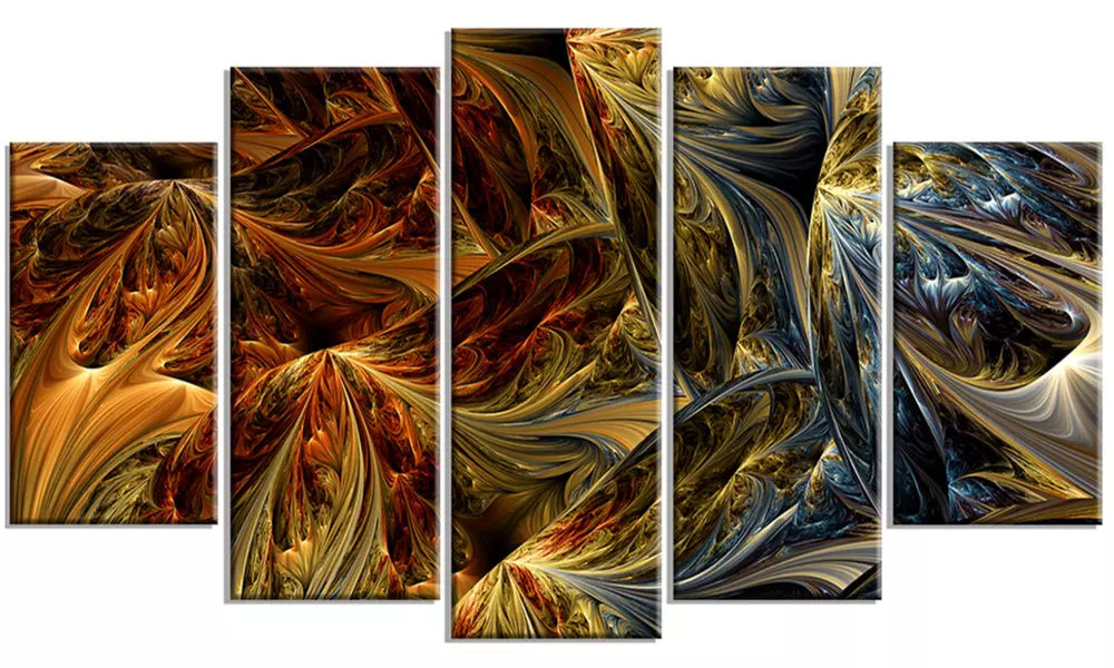 Molten Gold Abstract Metal Wall Art 60x32 5 Panels - Primary Image