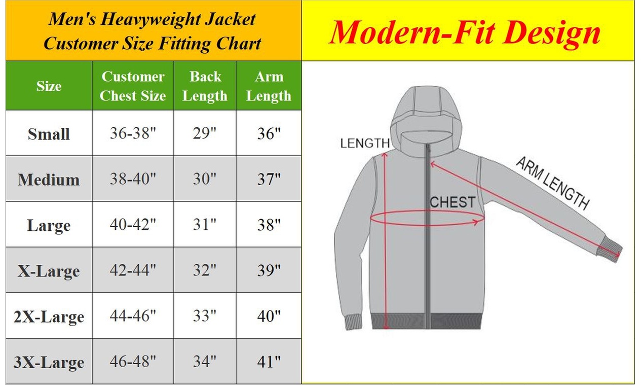 Men's Heavyweight Classic Parka Jacket With Zipper & Button Closure