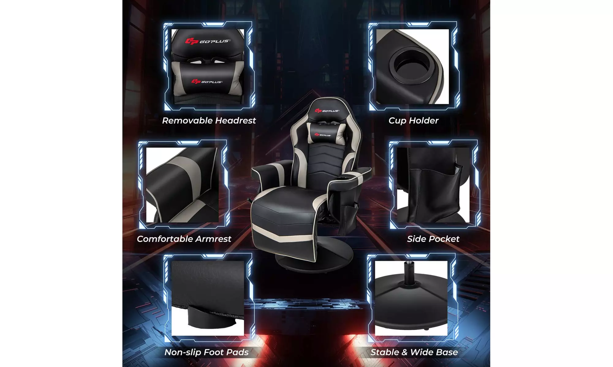 Costway Massage Gaming Chair - Adjustable Racing Swivel Chair with Cup Holder