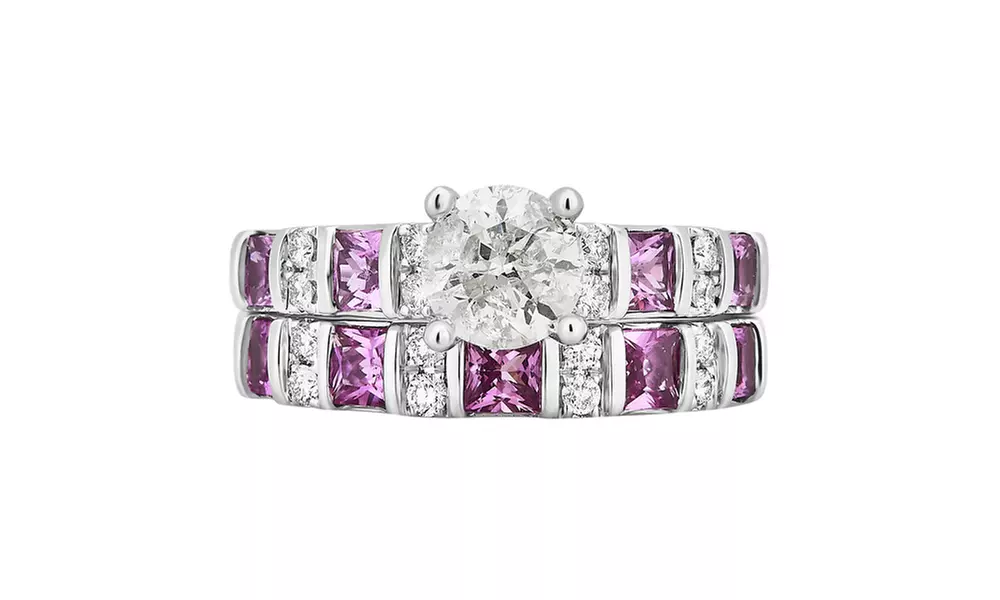 1 1/4 Cttw Diamond and Pink Sapphire Bridal Ring set in 14K  Gold by DiamondMuse