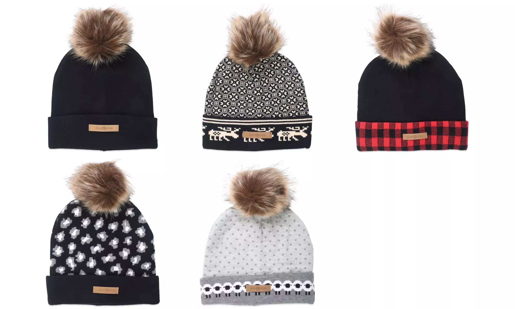 Gaahuu womens super soft cuff cap with faux fur pom - Primary Image