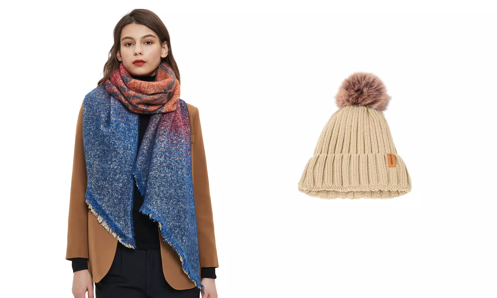 Women Fashion Winter Warm Knitted Hat Beanie Hat Scarf Set