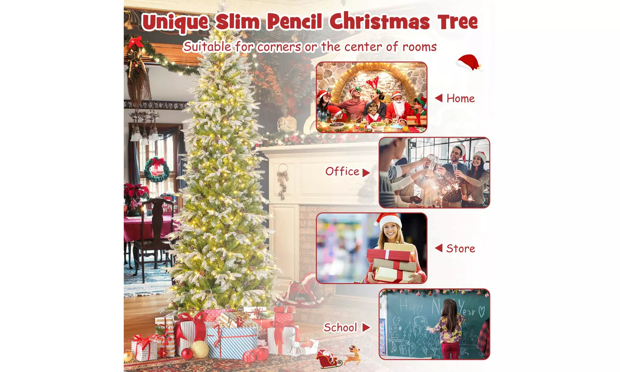Costway 6/7.5/9 FT Christmas Tree with PE PVC Branch Tips Warm White LED Lights