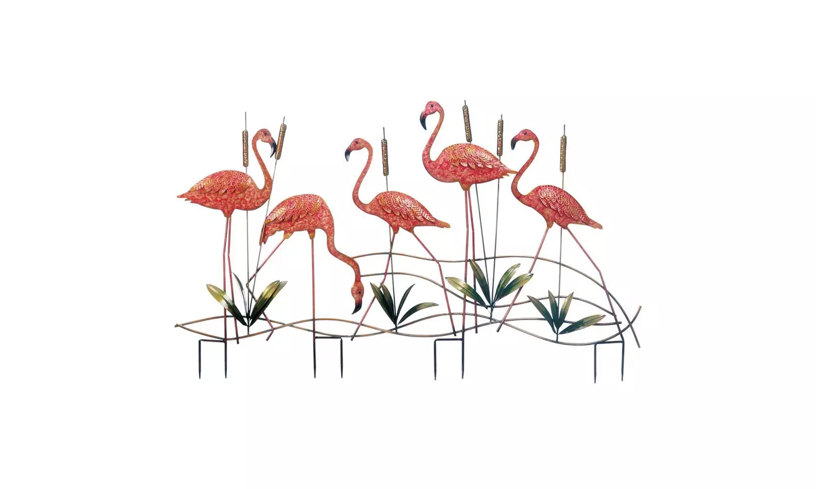 Tropical Whimsical Flock of Pink Flamingo Iron Garden Stake Statue 47.5" long - Primary Image