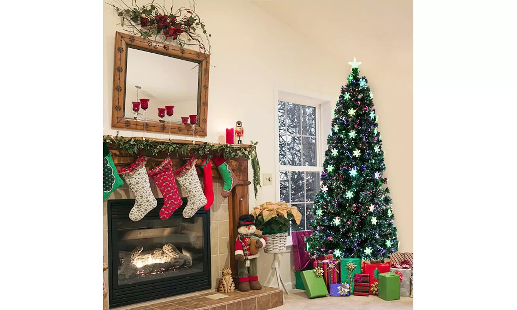 7 FT Artificial Pre-lit Fiber Christmas Tree Optic LED Lights with Iron Stand