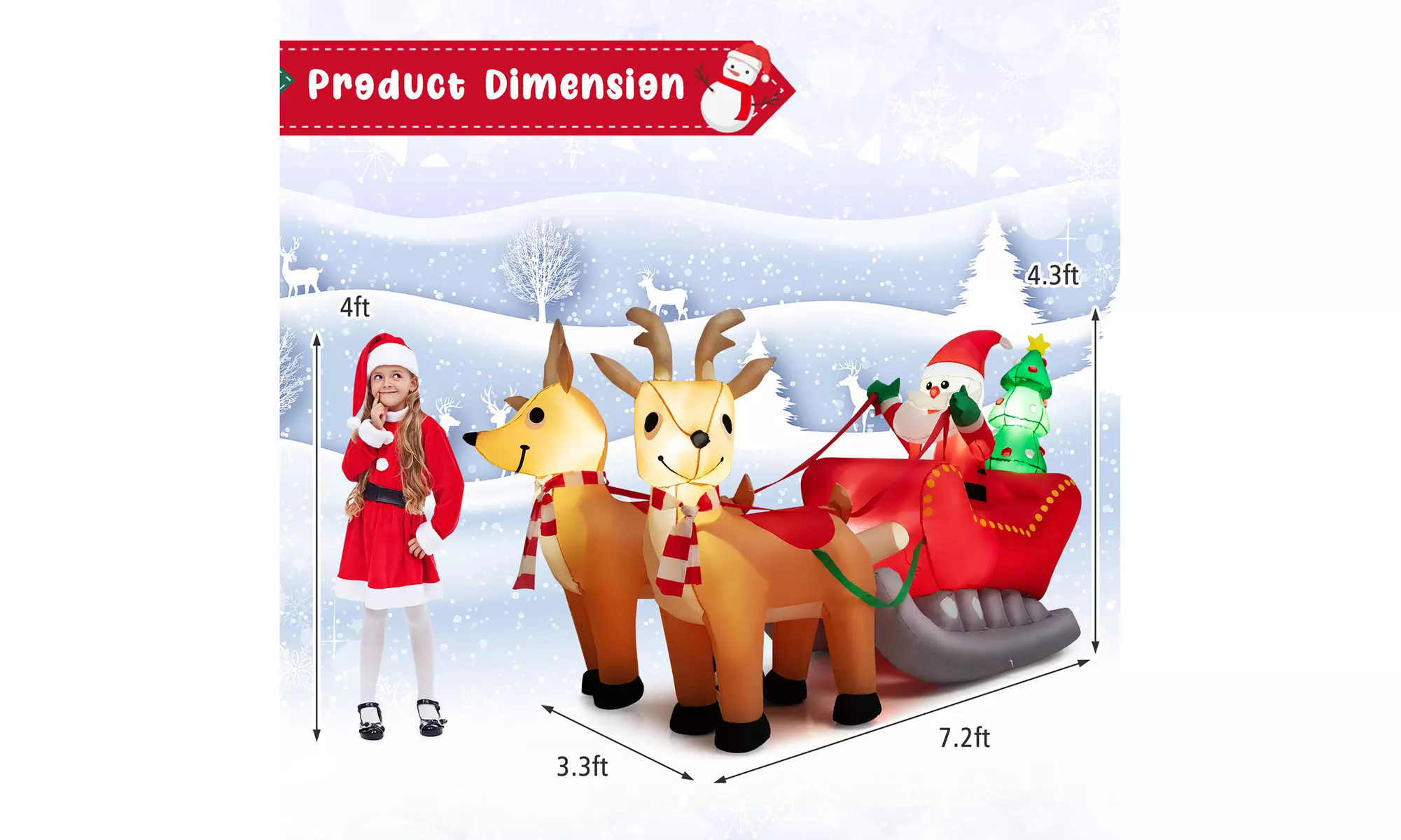 Costway 7.2 FT Inflatable Santa Claus Sleigh Reindeer LED Lights Christmas Tree
