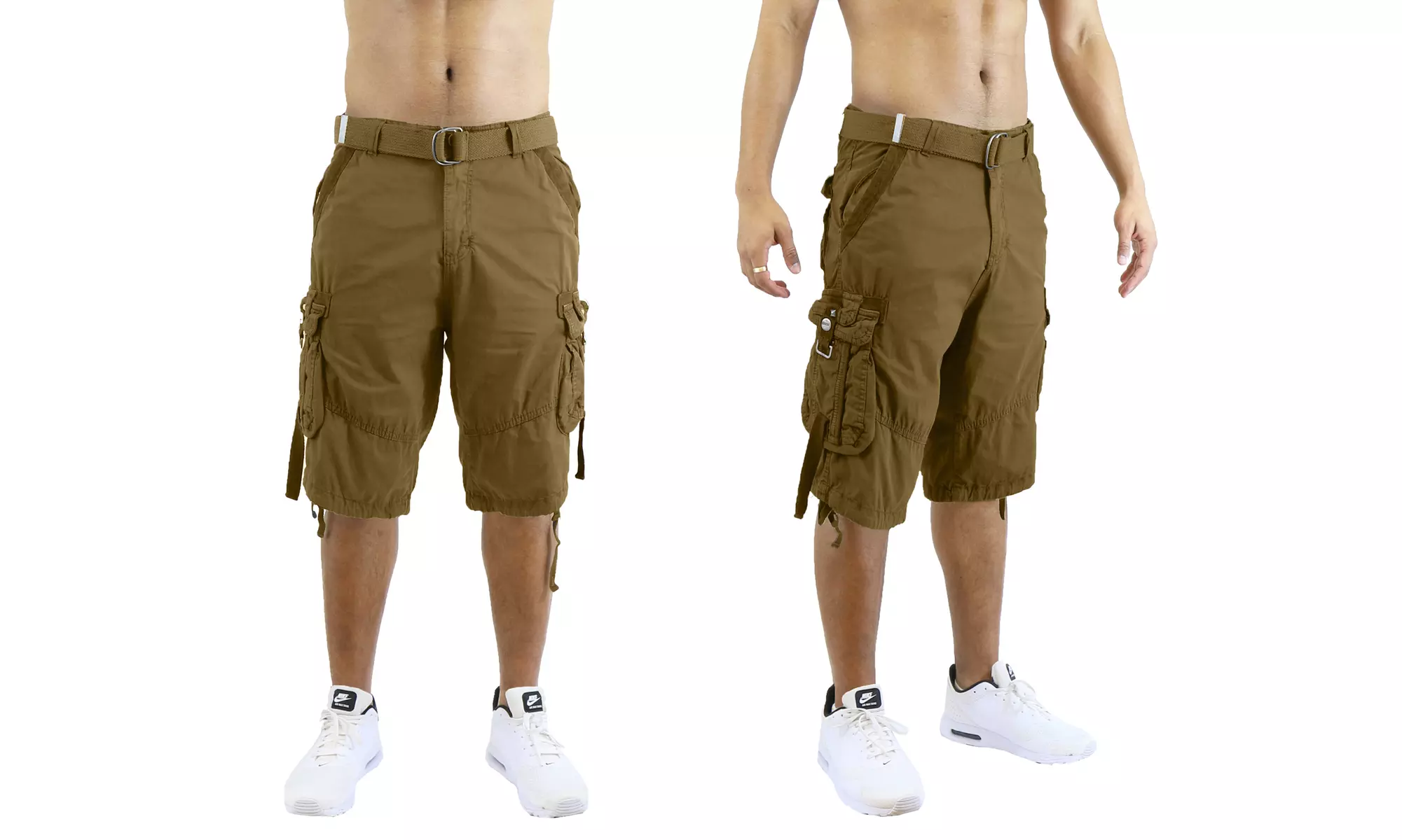 Men's Distressed Belted Cotton Cargo Utility Shorts (Sizes, 30-44)