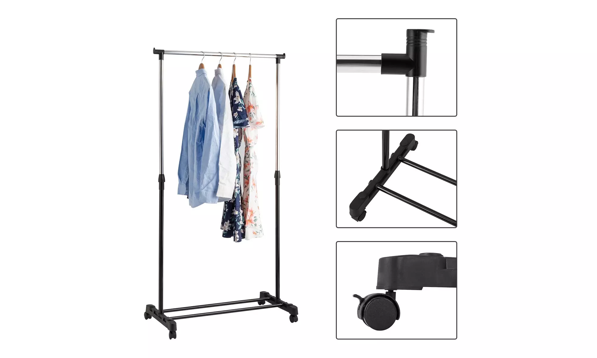 Single/Double Rail Stretching Stand Clothes Rack with Shoe Shelf