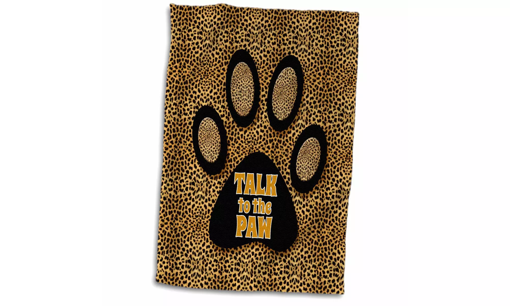  Towel - Cheetah Print in Golden Hues with Talk to the Paw Cat Print - 15 by 22 - Primary Image