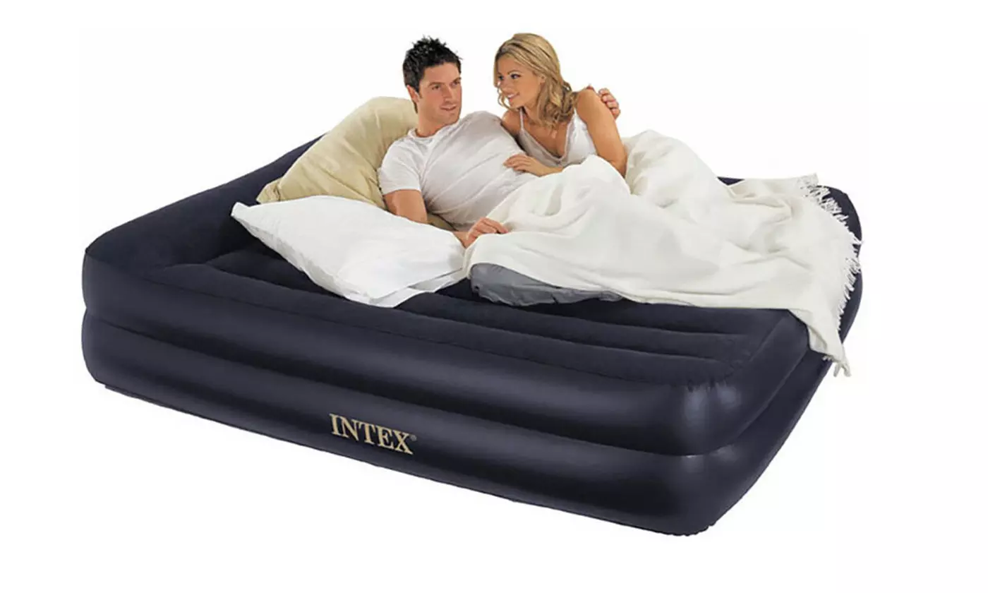 Queen Air Mattress Pillow Rest Air Bed Built In Air Pump & Pillow Deep Blue New - Primary Image