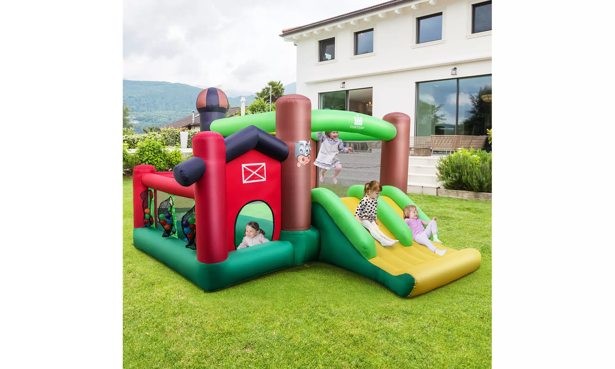Costway Farm Themed Inflatable Castle Kids Bounce House w/ Double Slides - Primary Image