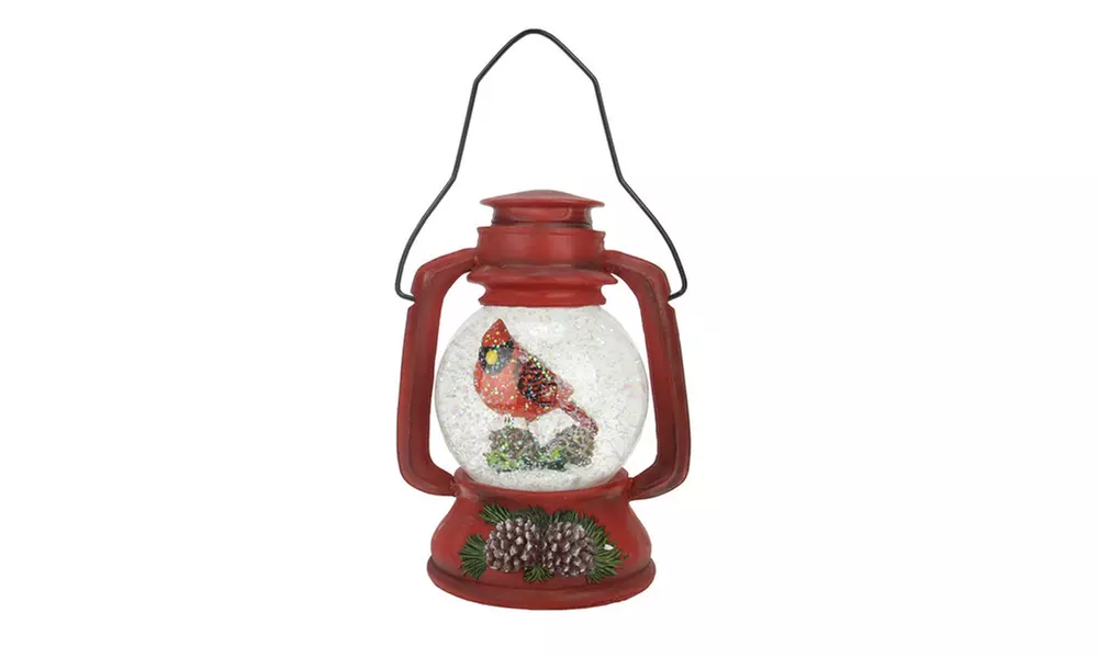 10" Musical LED Lighted Xmas Lantern w/ Cardinal Snow Globe Glitter - Primary Image