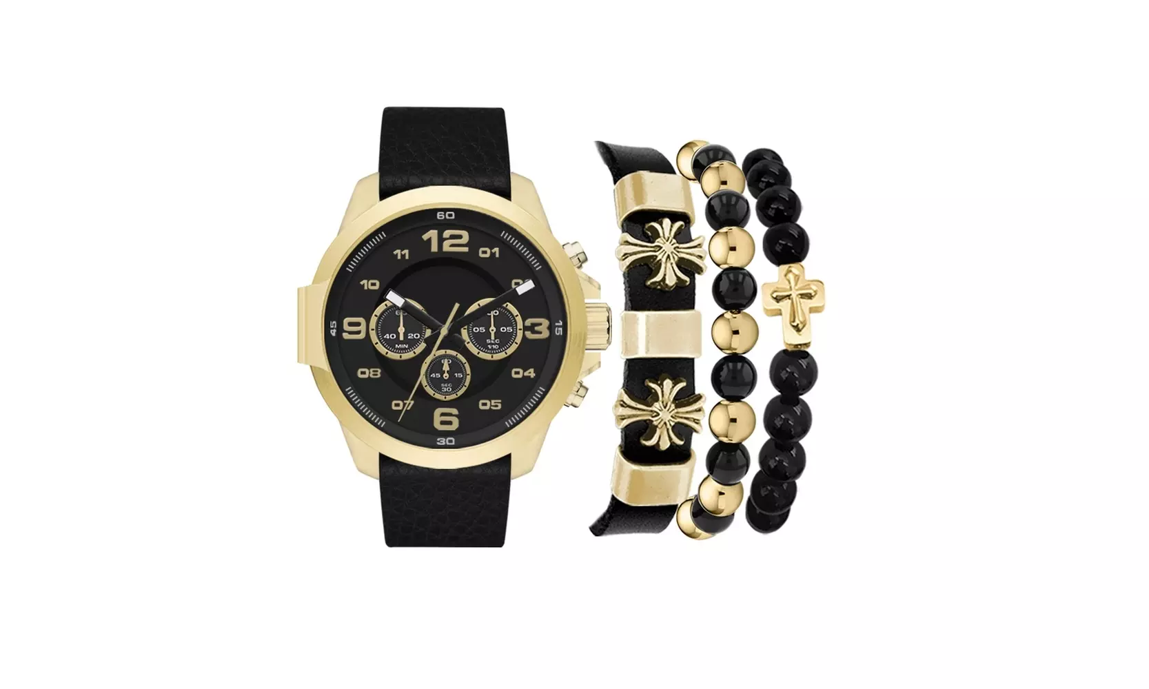 American Exchange Men's Gold/Black Watch With Stackable Bracelets - Primary Image