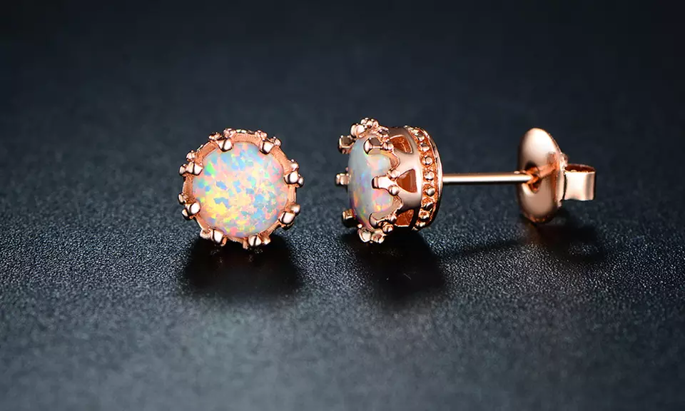 Fire Opal Crown Stud Earrings in 18K Rose Gold - Primary Image