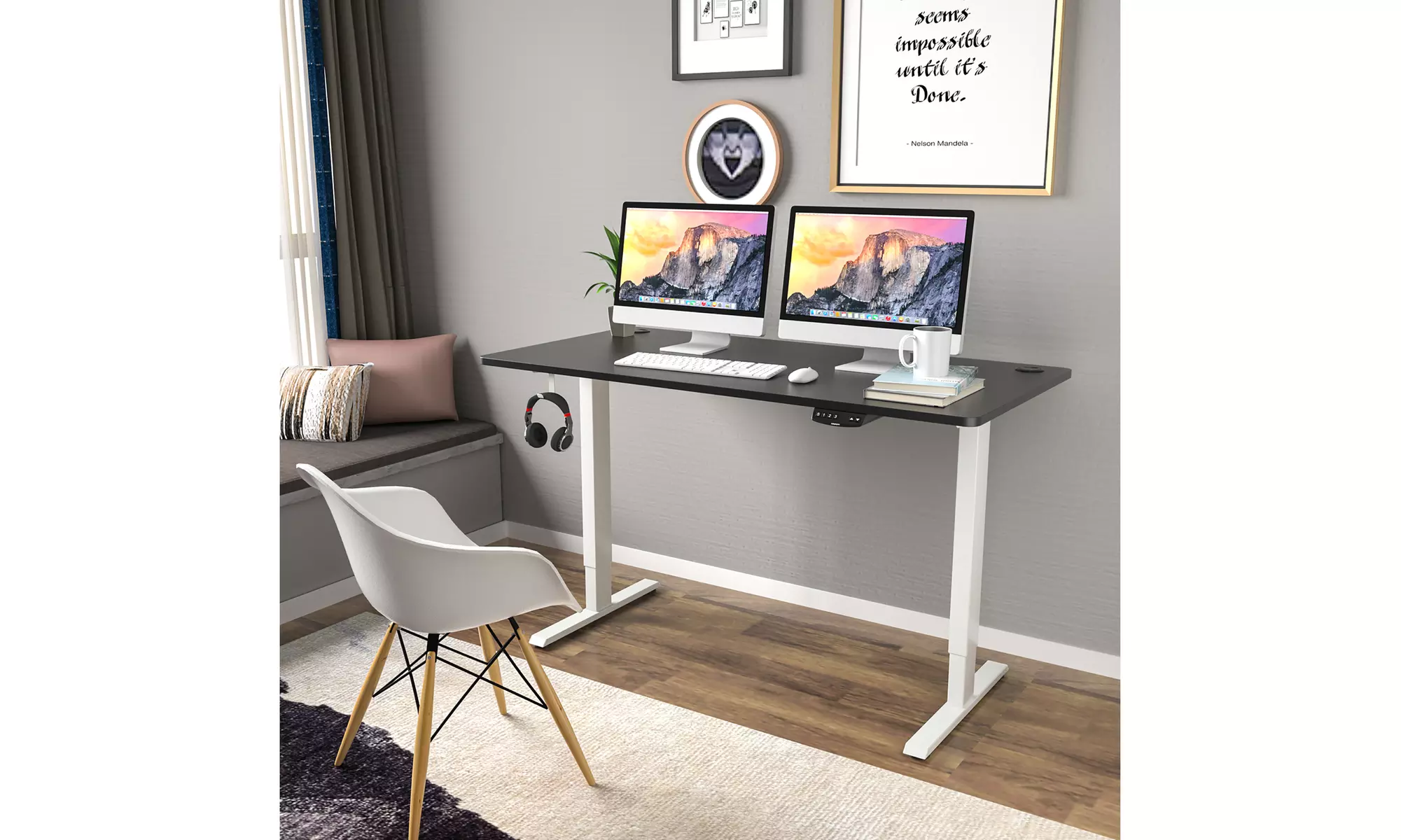 Costway 55'' x 28'' Electric Adjustable Standing up Desk Dual w/ Controller