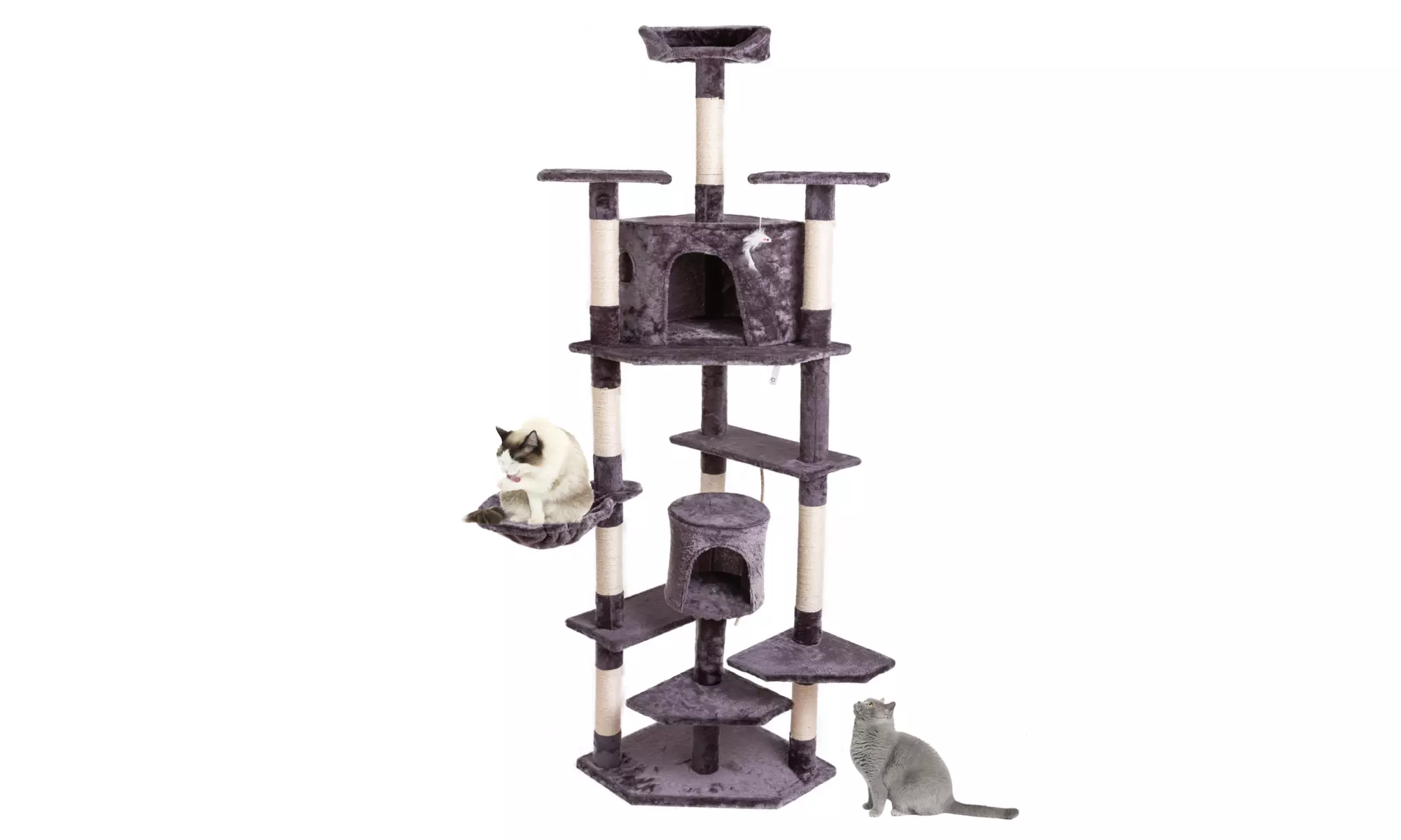80" Solid Cute Sisal Rope Plush Cat Climb Tree Cat Tower Gray - Primary Image