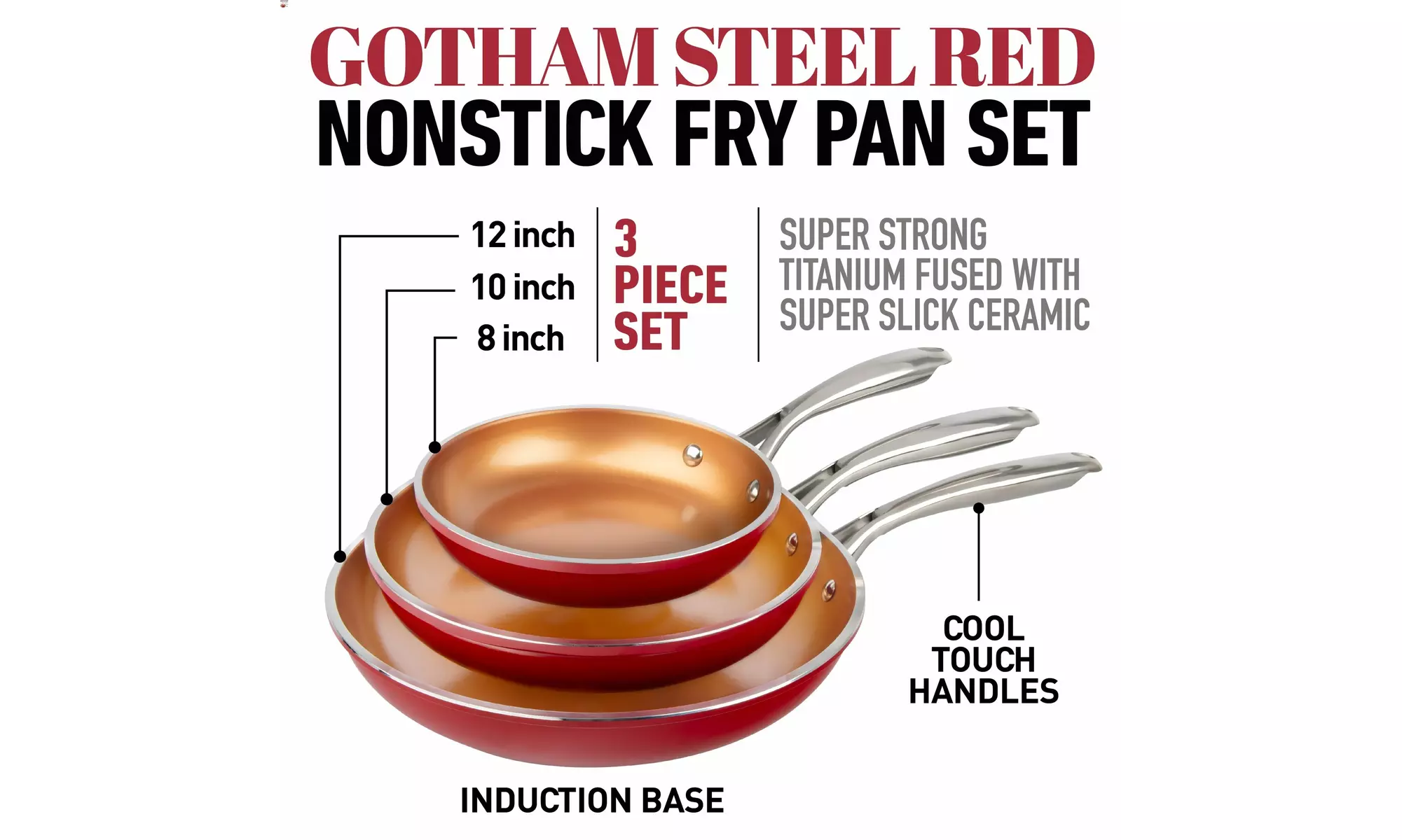 Granitestone 3-Piece Nonstick Frying Pans Set (8, 10, 12 inch)
