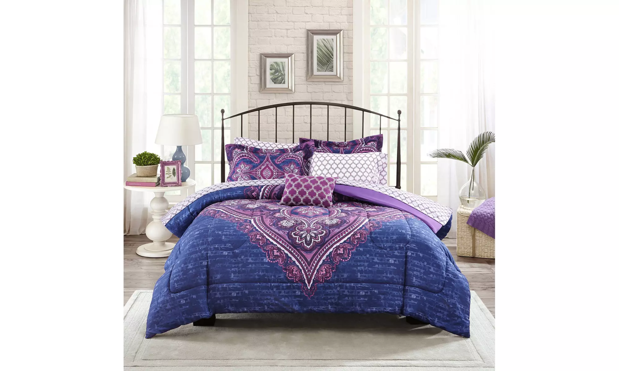 Mainstays Grace Medallion Purple Bed in a Bag Complete Bedding, Twin/TwinXL - Primary Image