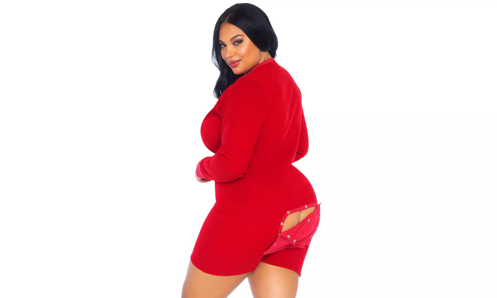 Leg Avenue Plus Size Brushed Rib Long Johns Romper Pajamas - Second Medium
