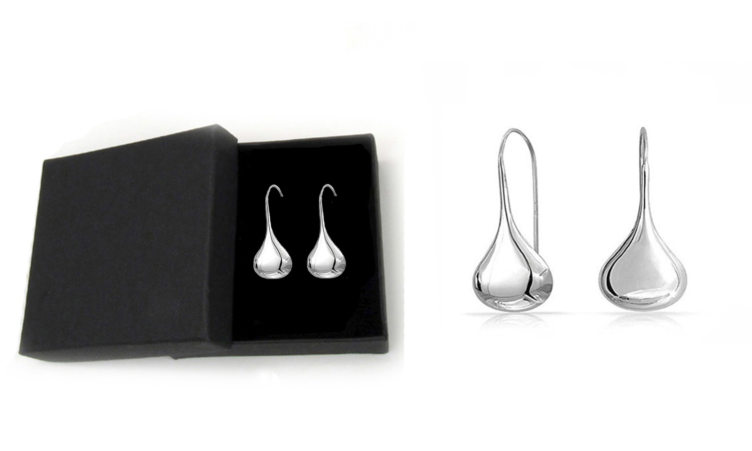 Italian Sterling Silver Puffed Teardrop Earrings With Giftbox