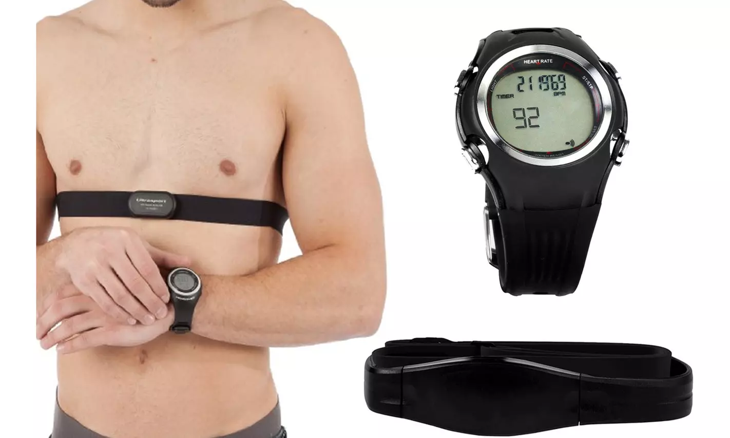 Comfortable Total Fitness Heart Rate Monitor Watch & Chest Band - Primary Image