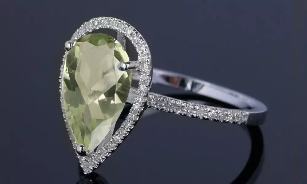 4.00 CTTW Genuine Prasiolite Gemstone Pear Cut Ring