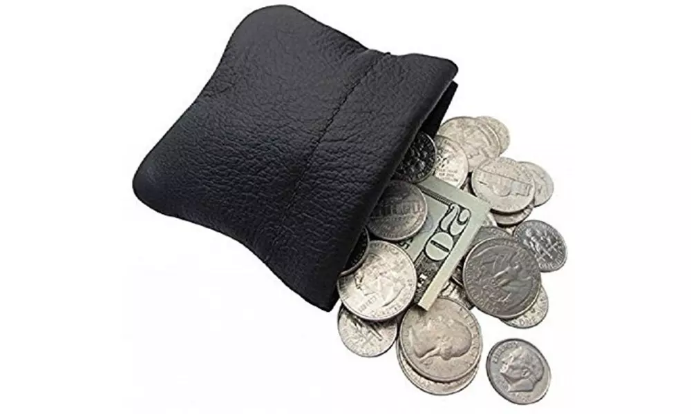 Classic Leather Squeeze Coin Purse change Holder For Men, Pouch size 3.5 X 3.5" - Primary Image