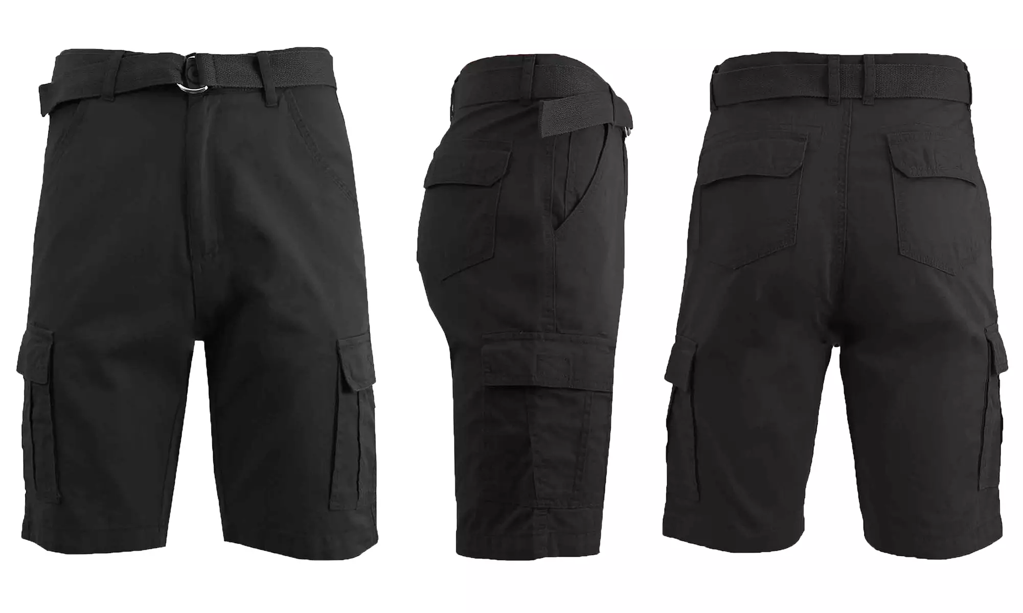 Men's 100% Cotton Slim Fitting Cargo Shorts With Belt (Sizes, 30-42)