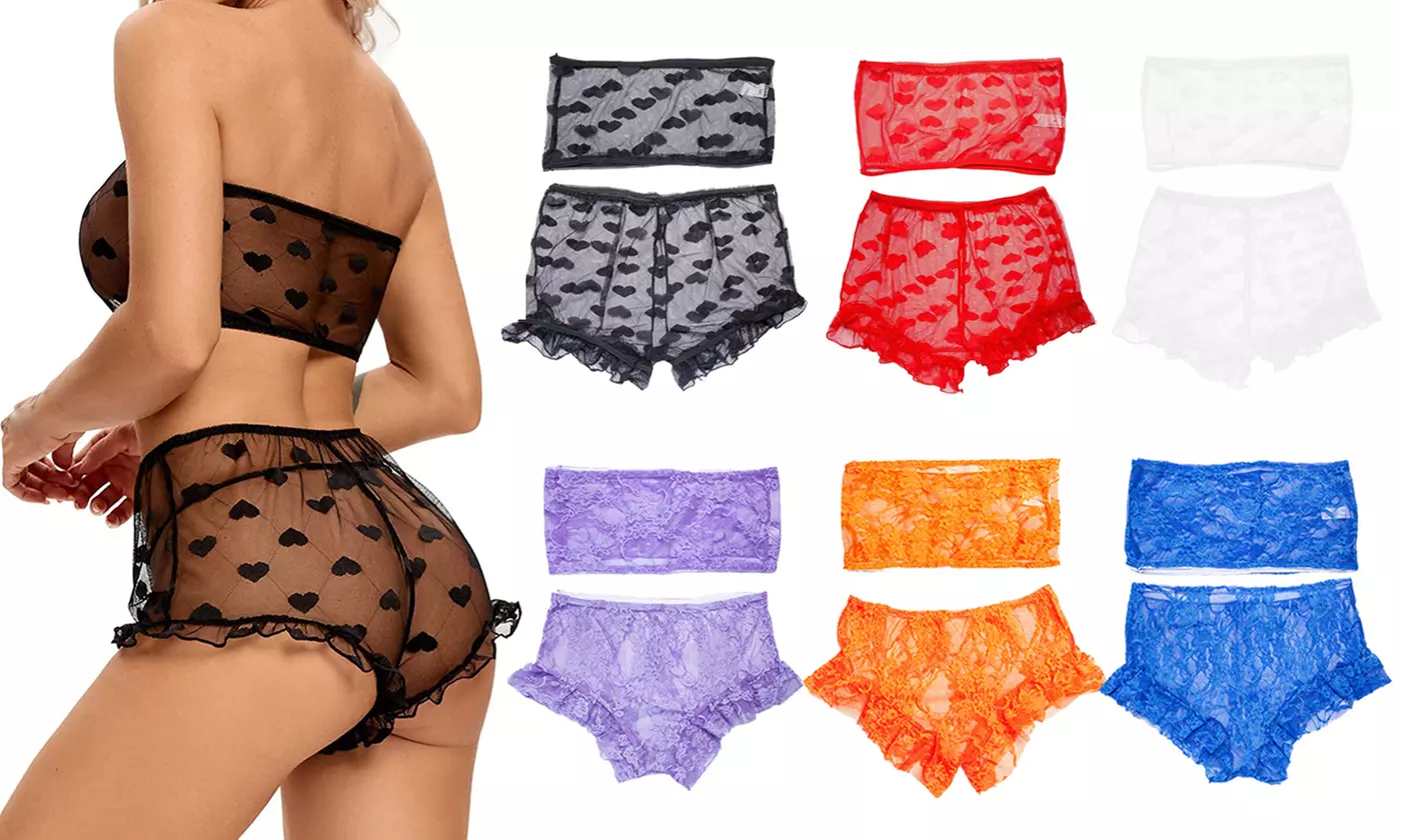 Women Two Pieces Sexy Lingerie Set Bra Panty Sleepwear Lace Babydoll - Primary Image
