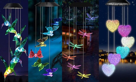 LED Changing Color Solar Hummingbird Wind Chime Waterproof Wind Chimes Butterfly Multi-color