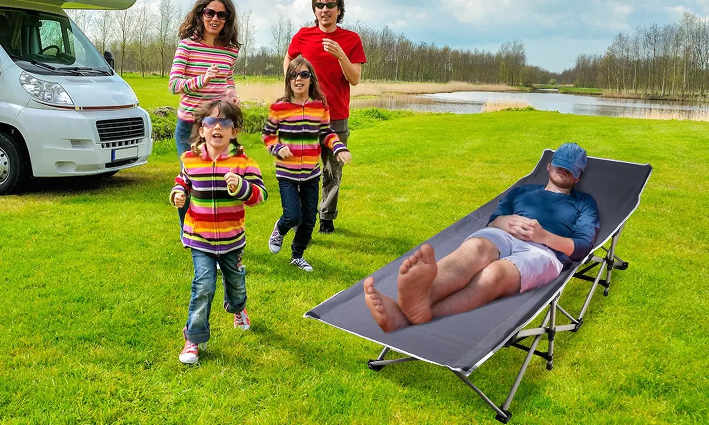 NewHome Portable Folding Travel Camping Cot with Double Sided Soft Mattress Pad