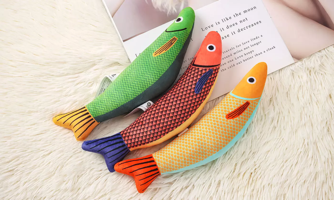 Set of 3 Fish Cat Toys with Crinkle Sound
