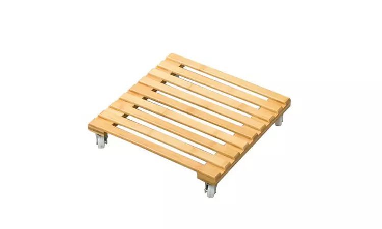 Bamboo Movable Plant Pot Trolley Tray Square Universal Wheel Potted Chassis Base - Primary Image