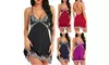 Women Sexy V Neck Satin Lace Full Slips Lingerie Nightgown