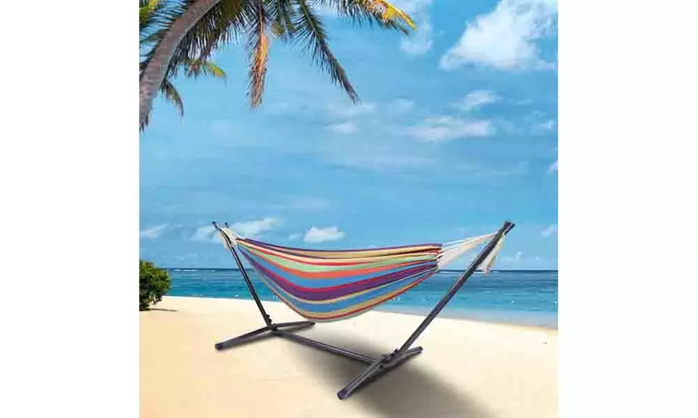 Hammock Set (Hammock Frame Small Color Bar Hammock) Natural Rope - Second Medium