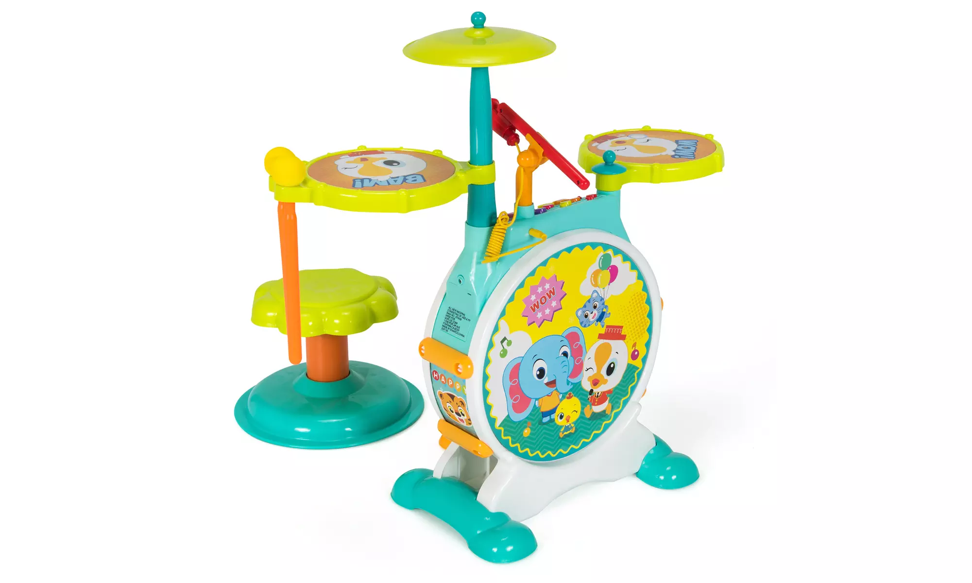 Costway 3-Piece Electric Kids Drum Set Musical Toy Gift w/Microphone Stool Pedal