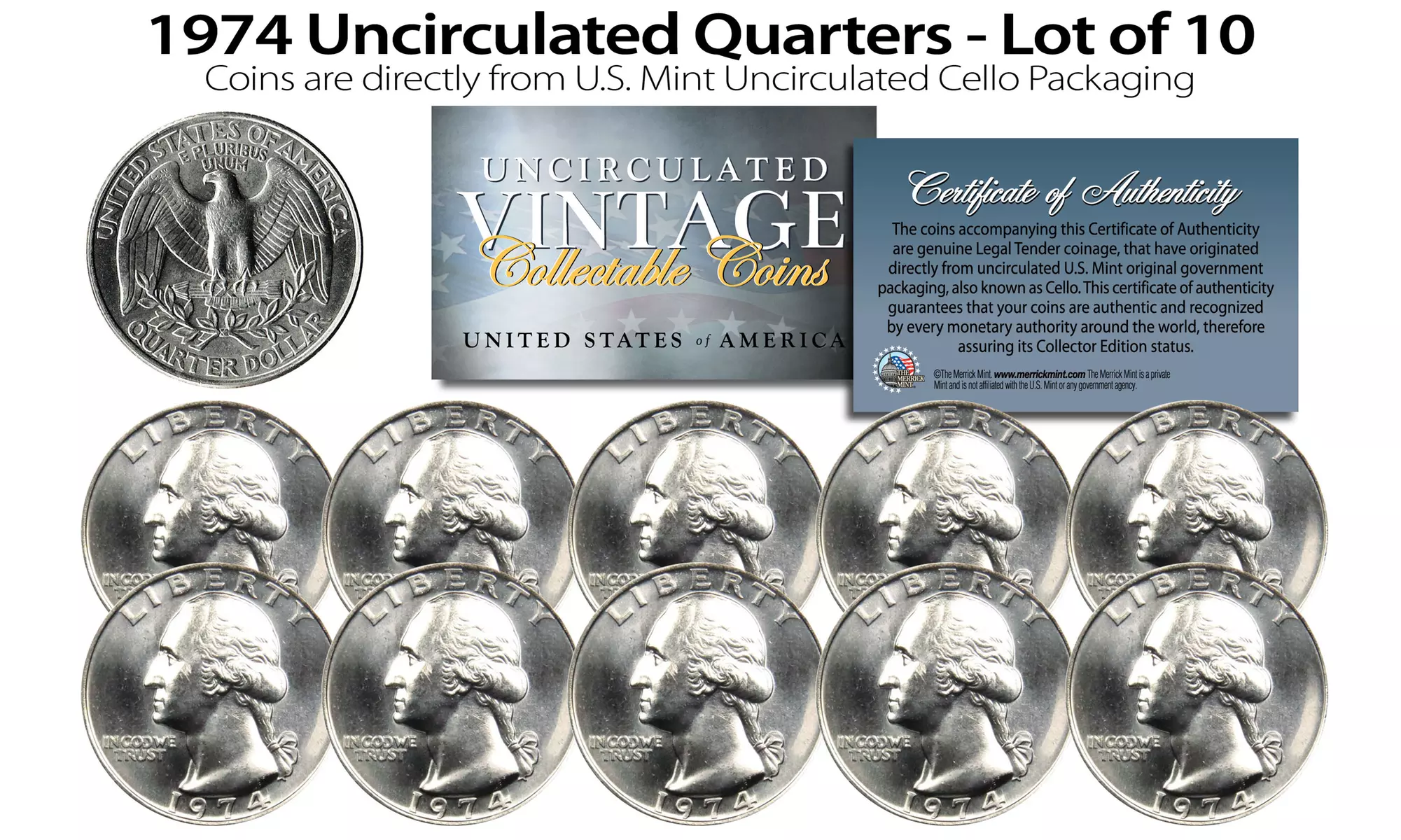 Choose Year/COIN: Uncirculated Coins Direct from US Mint Cello Packs (QTY 10)