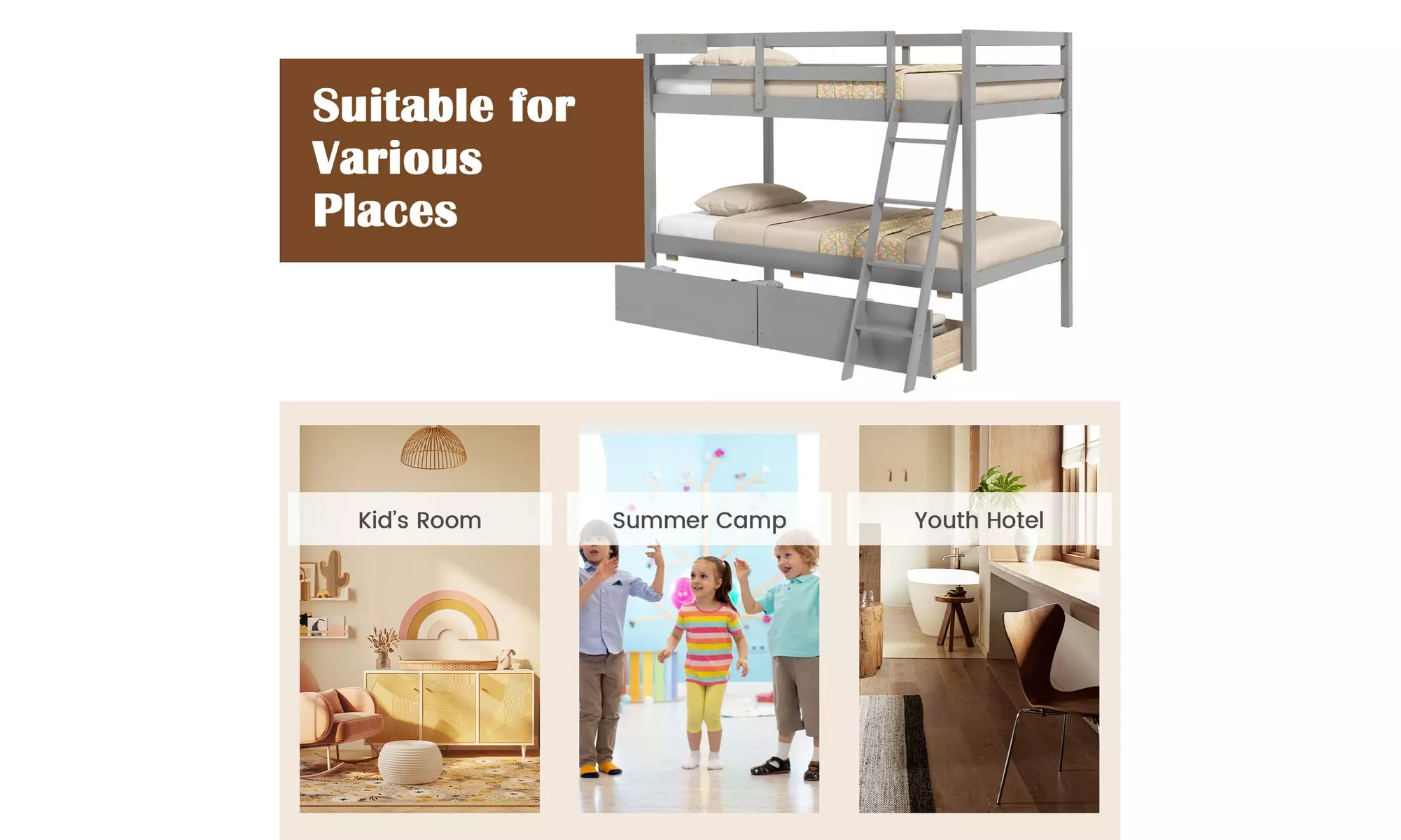 Costway Twin Over Twin Bunk Bed w/ 2 Storage Drawers Ladder No Box Spring Needed
